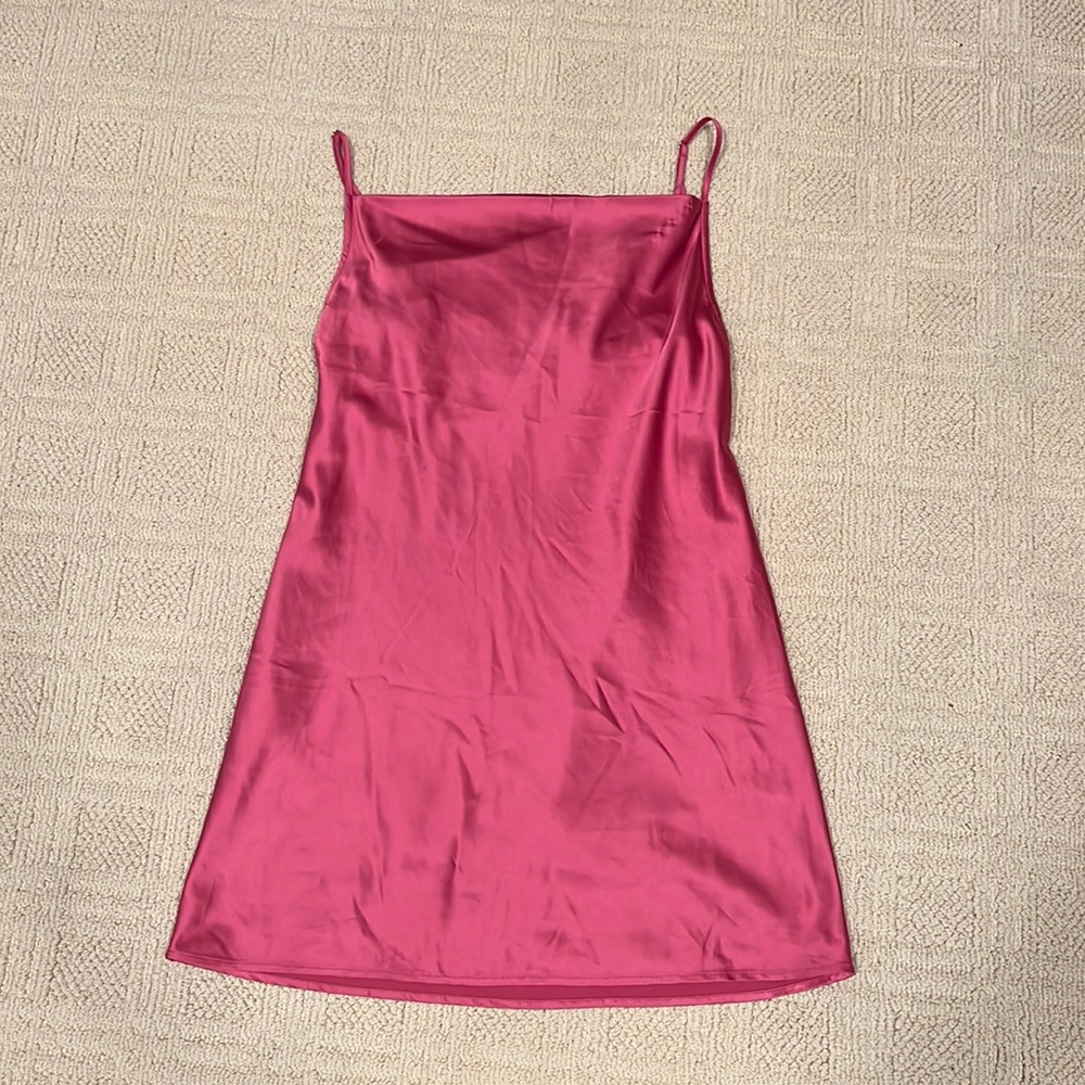 Magenta pink dress with slight drape front